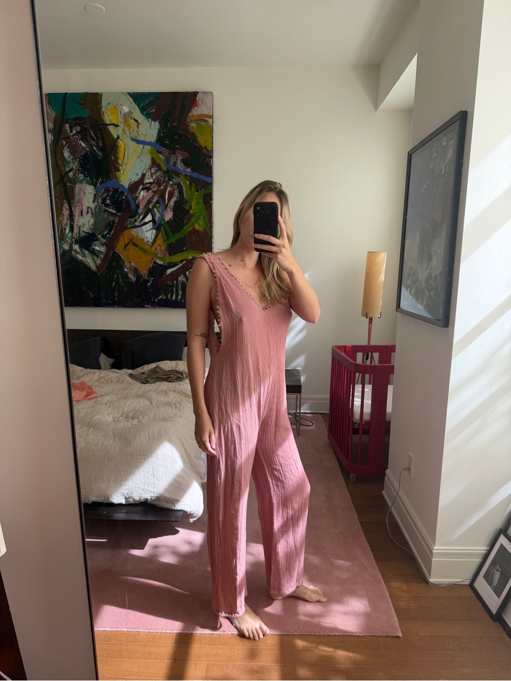 Free People Sleeveless V-Neck Maxi Jumpsuit in Dusty Rose